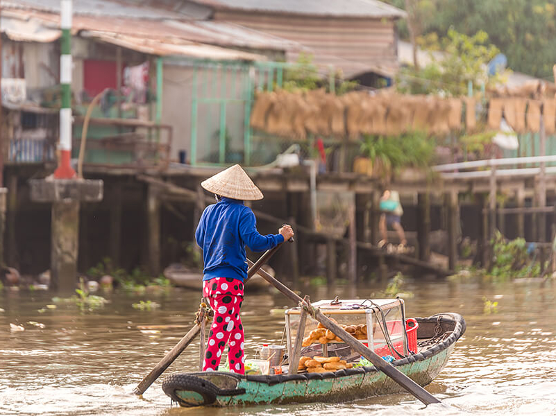 Fortbewegung per Schiff auf dem Mekong