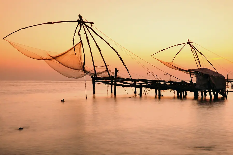 Kerala, Cochin: traditionelle chinesische Fischernetze