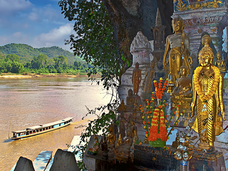Wird auf Indochina Rundreise gerne besucht: die Buddhahöhlen von Pak Ou in Laos