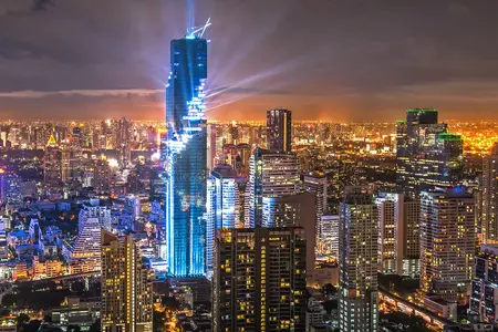 Skyline von Bangkok, Etappe auf Asien Reise Thailand-Malaysia-Singapore-Java-Bali